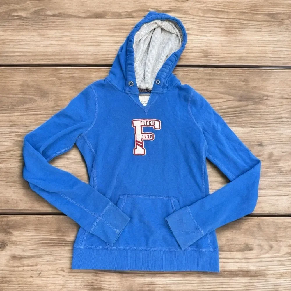 Y2K Abercrombie & Fitch Blue Logo Pullover Hoodie Mens size Medium